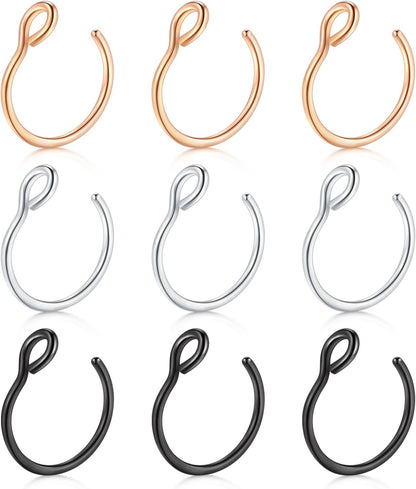 D.Bella 20G Fake Piercing Jewelry Hoop for Faux Lip Septum Nose Ring Set,8Mm