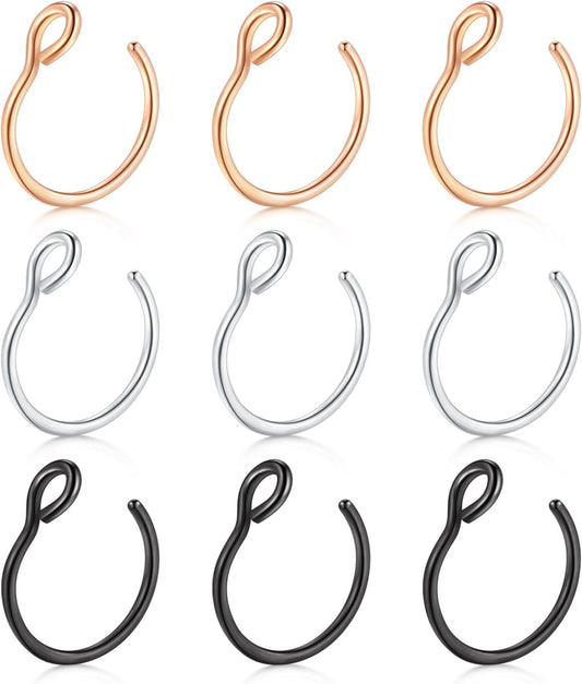 D.Bella 20G Fake Piercing Jewelry Hoop for Faux Lip Septum Nose Ring Set,8Mm