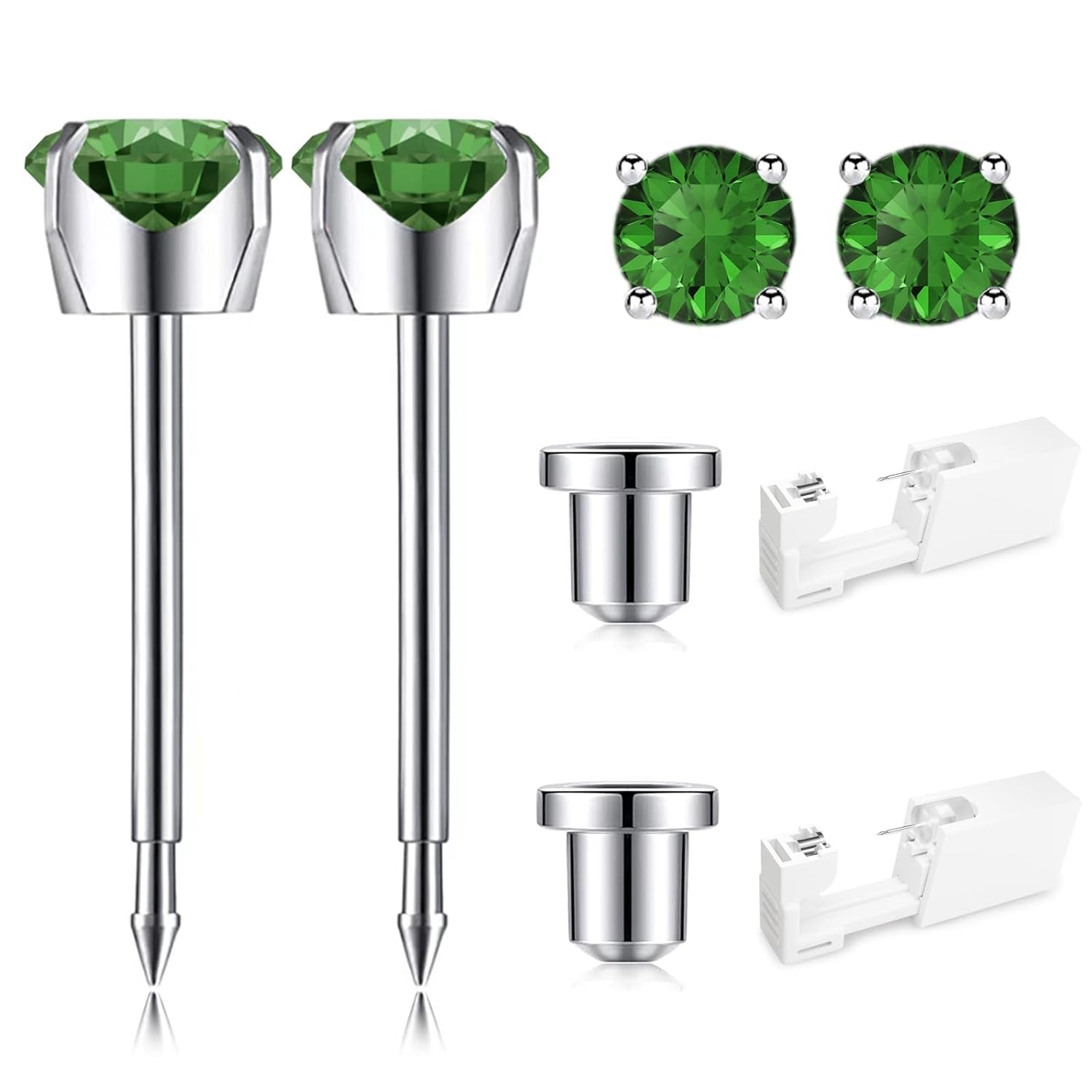 Ear Piercing Kit | Disposable Ear Piercing Gun Kit Made in 316L Surgical Stainless Steel 4Mm - 4Prong Cubic Zirconia | at Home Self Piercing Kit with Earrings Studs