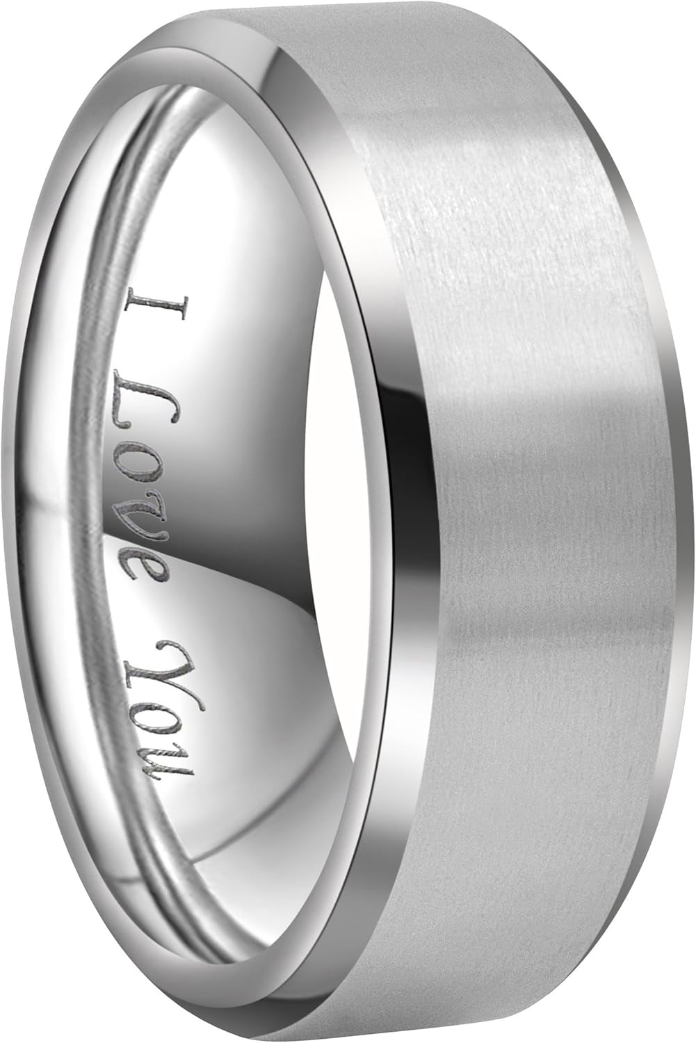 CROWNAL 4Mm 6Mm 8Mm Black/Silver Titanium Wedding Couple Bands Rings Men Women Matte Finish Beveled Edges Engraved I Love You Comfort Fit Size 4 to 16