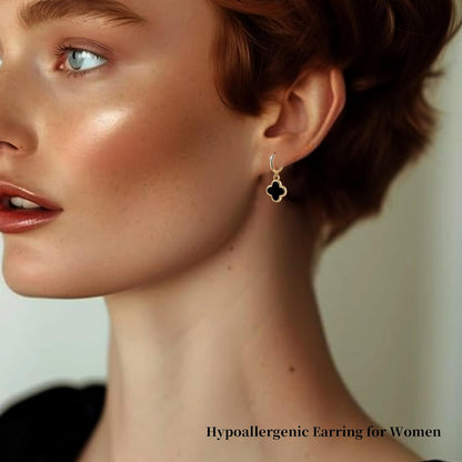 Gold Cherry Bow Heart Drop Dangle Earrings, Huggie Hoop Style, Hypoallergenic Non Tarnish Delicate Ribbon Butterfly Design Dainty Shiny Sensitive Ear for Women Gifts