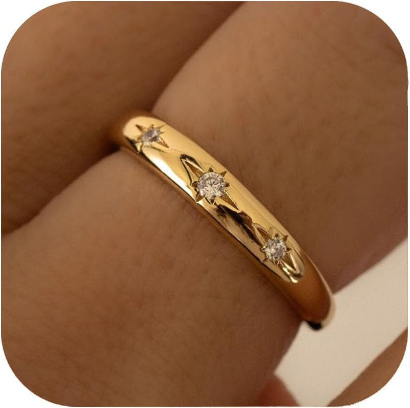 Chunky gold plated star ring with cubic zirconia stones for women