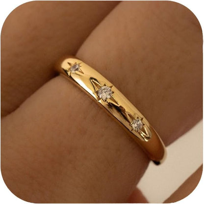 Chunky gold plated star ring with cubic zirconia stones for women