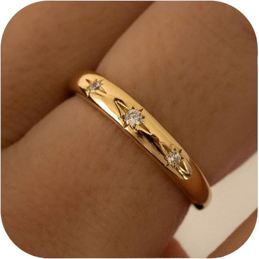 Chunky gold plated star ring with cubic zirconia stones for women