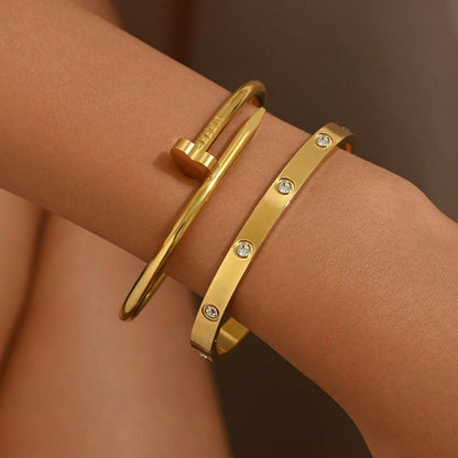 18K Gold Plated Love Nail Bangle Bracelet Set Stackable Dupes Stainless Steel Bangle Set for Love Trendy Jewelry