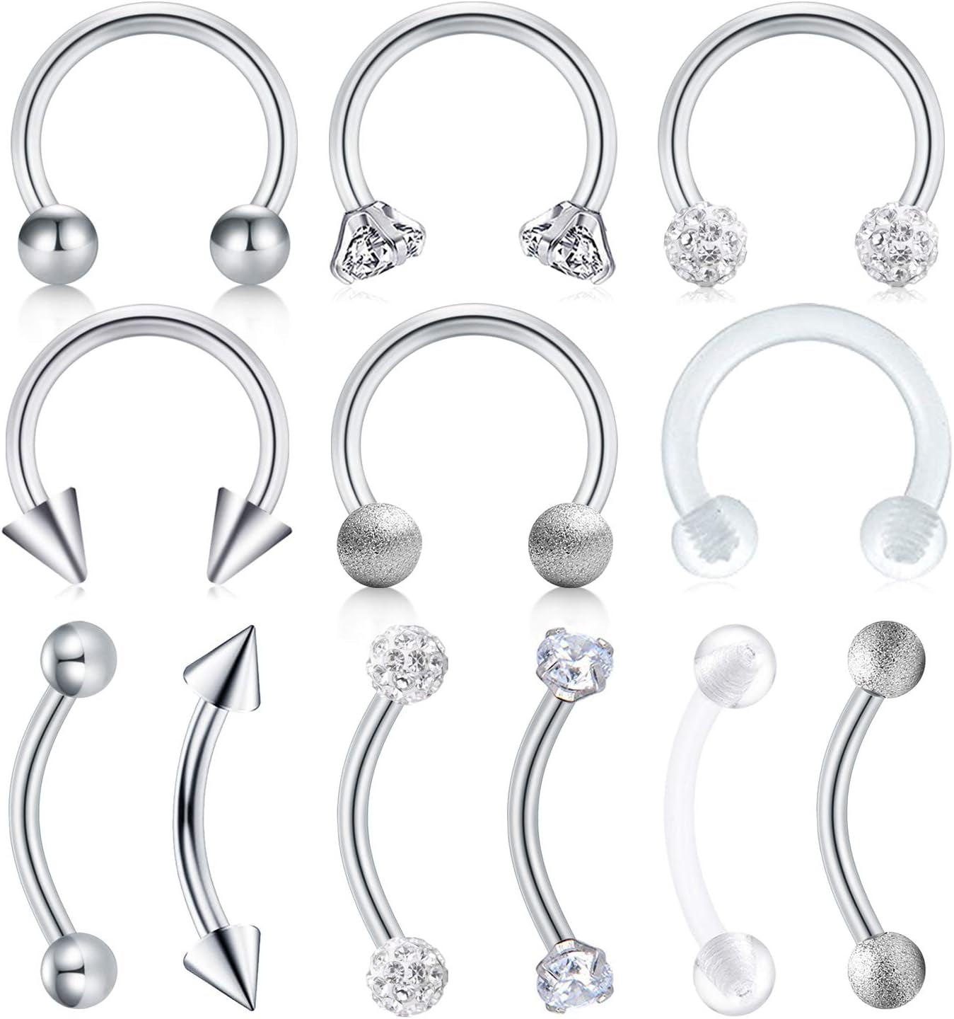 FECTAS 16G Lip Labret Studs Medusa Piercing Rings Eyebrow Ring Helix Conch Tragus Daith Rook Cartilage Flat Back Earrings Hoop Jewelry