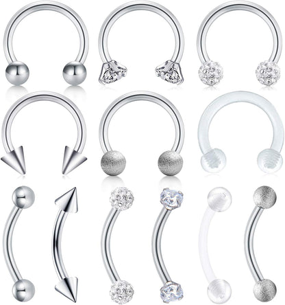 FECTAS 16G Lip Labret Studs Medusa Piercing Rings Eyebrow Ring Helix Conch Tragus Daith Rook Cartilage Flat Back Earrings Hoop Jewelry
