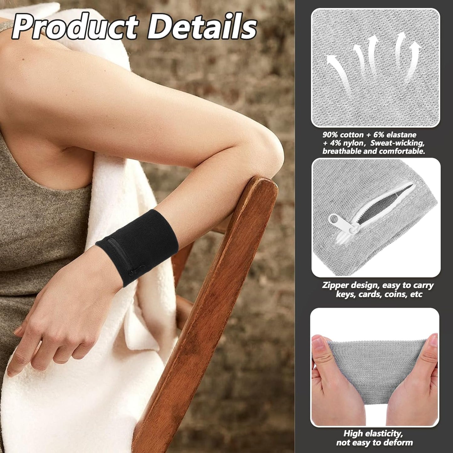 Breathable sweat-wicking wristband wallet with zipper closure
