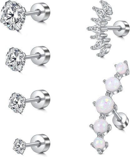 MODRSA 20G 16G Cartilage Earrings for Women Silver Gold Helix Piercing Jewelry Surgical Steel Hypoallergenic Flat Back Earrings Cartilage Hoop for Women Forward Helix Earring Tragus Jewelry Screw Back