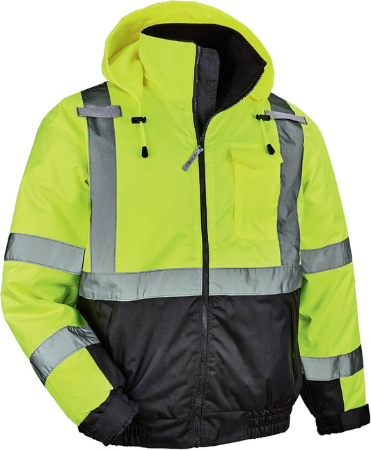 Ergodyne hi-vis bomber safety jacket with reflective tape stripes