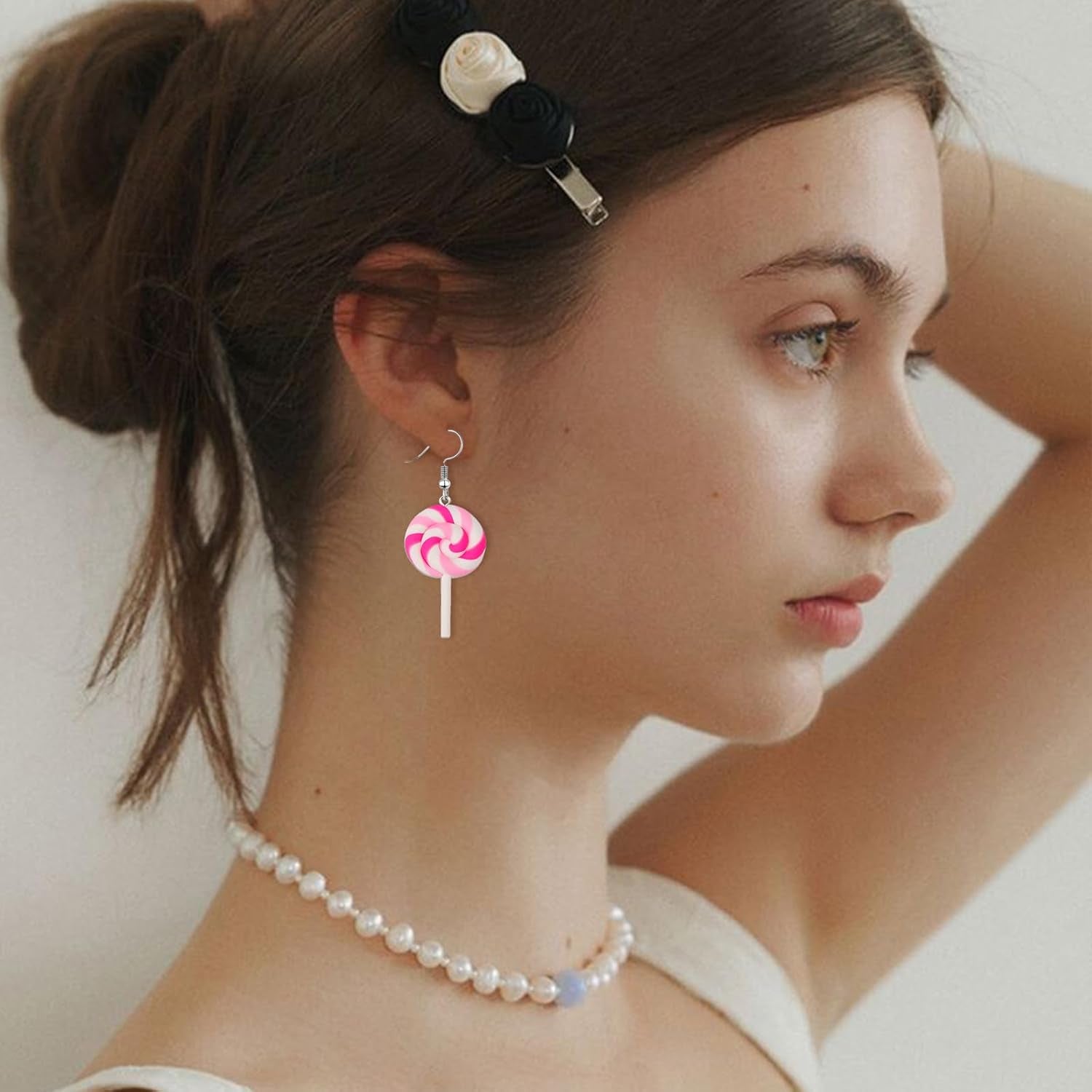 Christmas Lollipop Necklace Earrings Set for Women Creative Simulation Food Lollipop Dangle Earrings Cute Lightweight Colorful Rainbow Lollipop Necklace Charm Xmas Party Accessories Jewelry