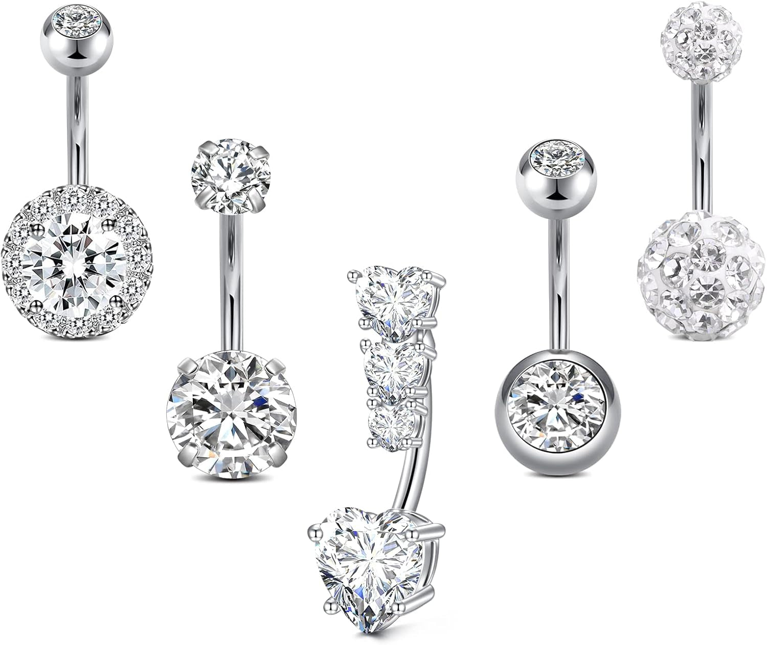 JFORYOU Belly Button Rings Stainless Steel 14G CZ Opal Navel Rings Barbells Women Girls Belly Piercing Jewelry