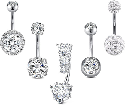 JFORYOU Belly Button Rings Stainless Steel 14G CZ Opal Navel Rings Barbells Women Girls Belly Piercing Jewelry