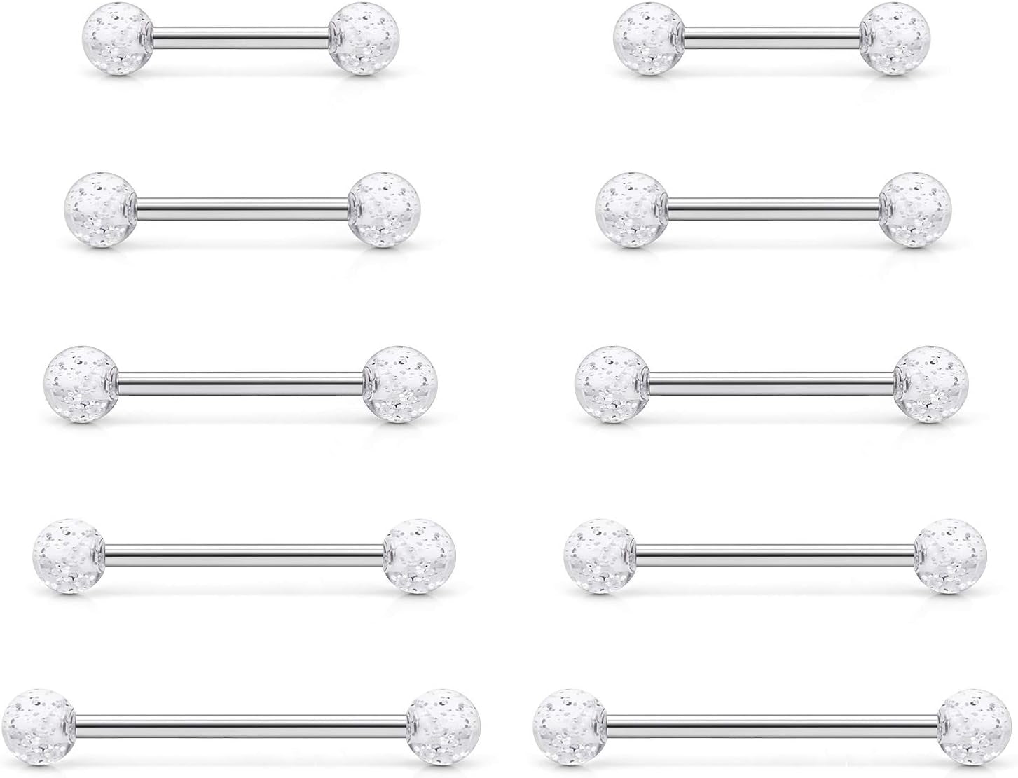 Prjndjw 14G Surgical Steel Straight Barbell - Tongue & Nipple Rings for Women & Men - Length 12MM, 14MM, 16MM, 18MM, 22Mm - Piercing Jewelry