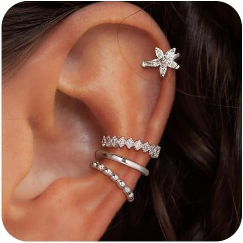 Ear Cuff Earrings for Women Non Piercing 14K Gold/Sterling Silver Plated Hoop Cuffs Non Pierced Fake Earring Dainty Faux Earrings Hypoallergenic Cartilage Ear Clips Jewelry