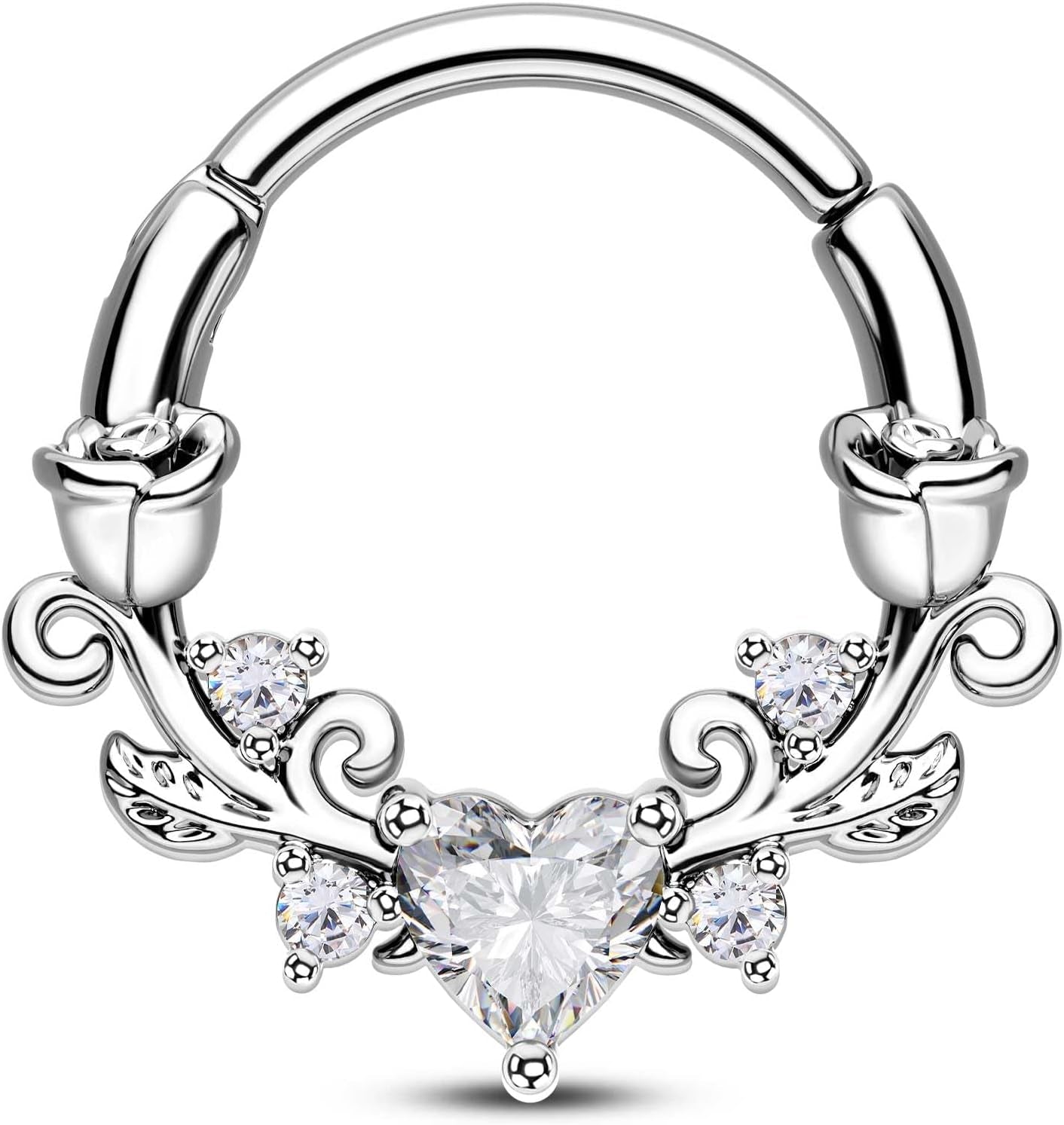 CM Crareesi Mania Rose Septum Rings 16G Septum Piercing Jewelry 316L Stainless Steel Daith Piercing Jewelry Heart Daith Earrings for Women