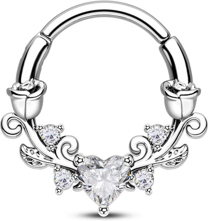 CM Crareesi Mania Rose Septum Rings 16G Septum Piercing Jewelry 316L Stainless Steel Daith Piercing Jewelry Heart Daith Earrings for Women