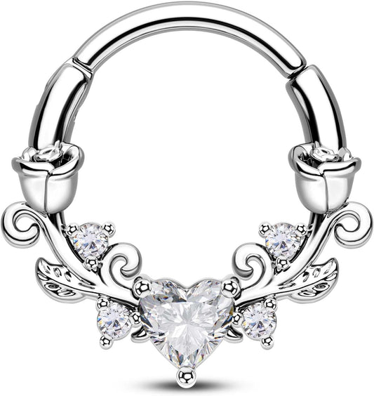 CM Crareesi Mania Rose Septum Rings 16G Septum Piercing Jewelry 316L Stainless Steel Daith Piercing Jewelry Heart Daith Earrings for Women