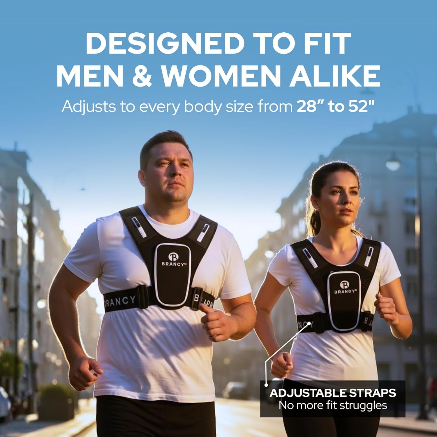 Man wearing Brancy reflective vest during evening run