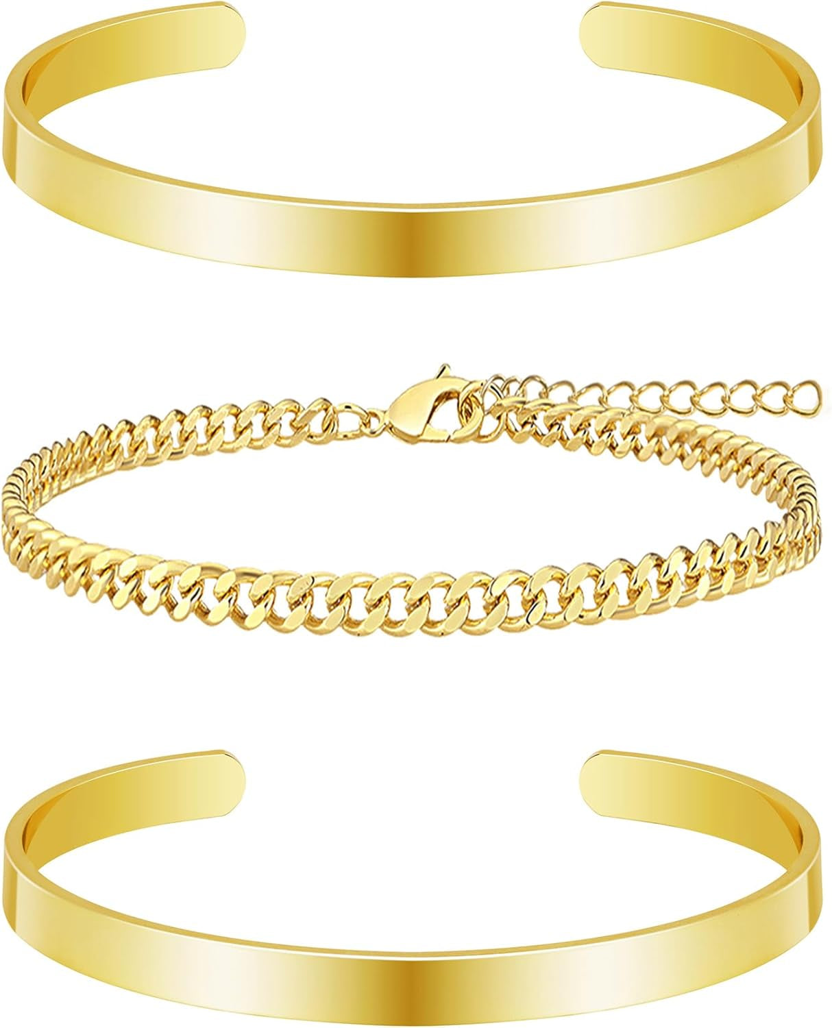 Silver Bracelets for Women Stack, Silver or Gold Plated Cuff Bangle Set, Trendy Silver Jewelry for Women Fashion