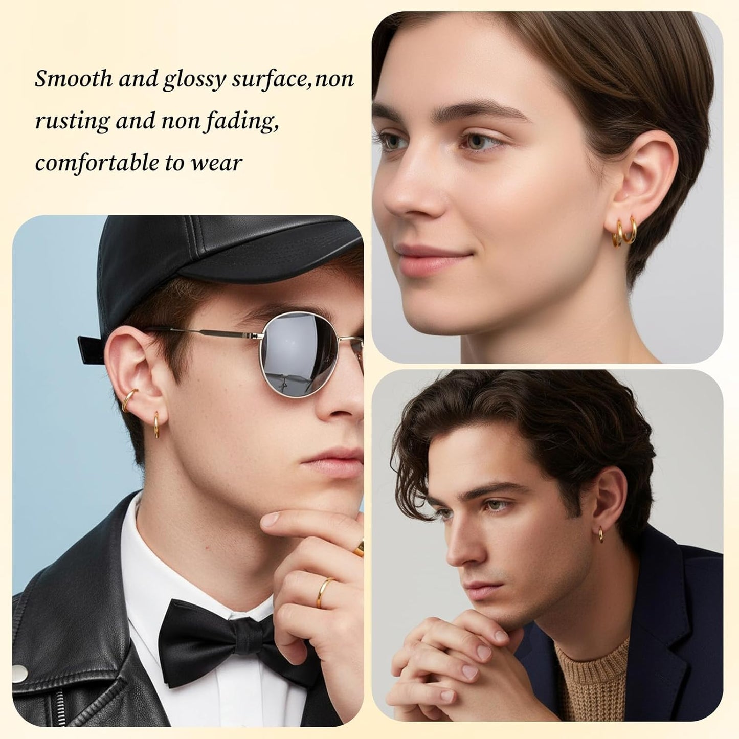 10PCS Clip on Earrings, Non Piercing Fake Earring Stainless Steel Clip on Hoop Earrings for Women Men 8Mm 10Mm 12Mm 14Mm 16Mm