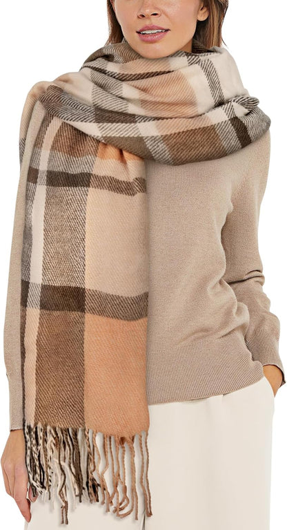 Ysense Winter Scarf for Women, Fashion Long Plaid Scarves Warm Big Tartan Blanket Wrap Shawl Ladies Gifts