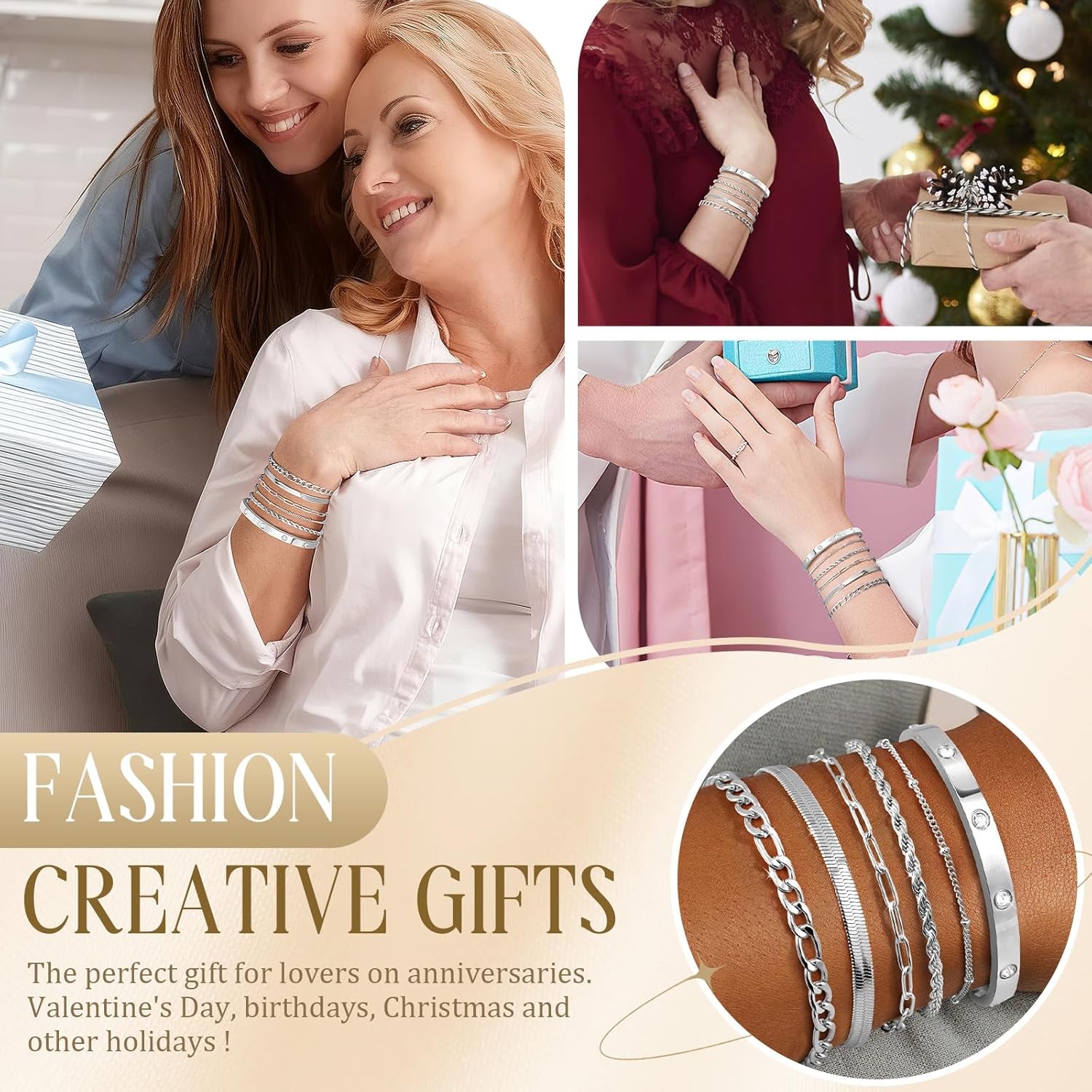 Gold Bracelets for Women Non Tarnish, Dainty 18K Gold Plated Bracelets Stack Trendy Waterproof Stackable Bangles, Cuban Link Paperclip Chain Jewelry Set Fashion Accessories Gifts for Women