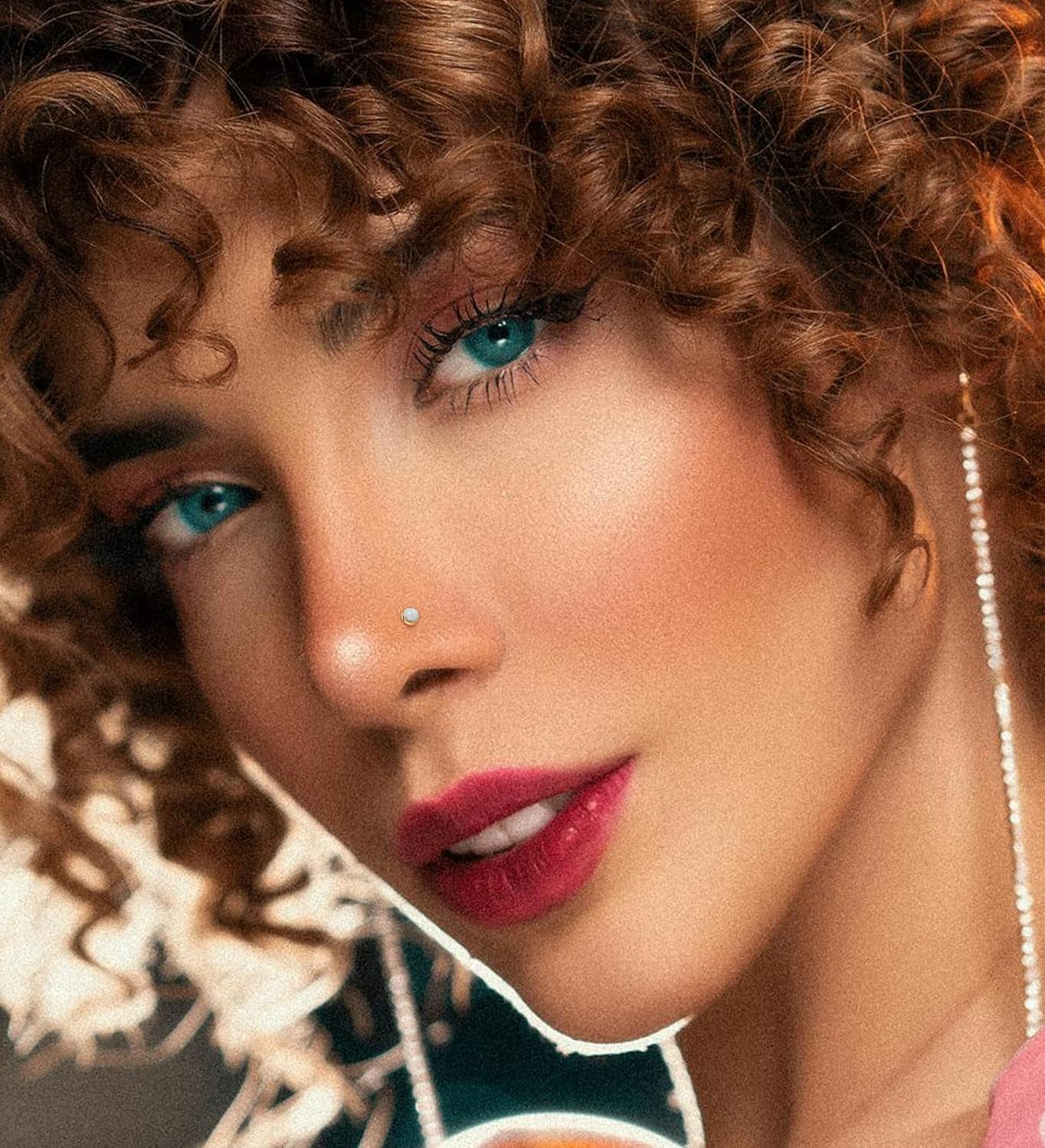 3Mm G23 Titanium Opal Nose Rings Studs Hypoallergenic L Shaped Screw Small Nose Rings for Women Men 20G Handmade 14K Gold Plated Nose Nostril Piercing Jewelry