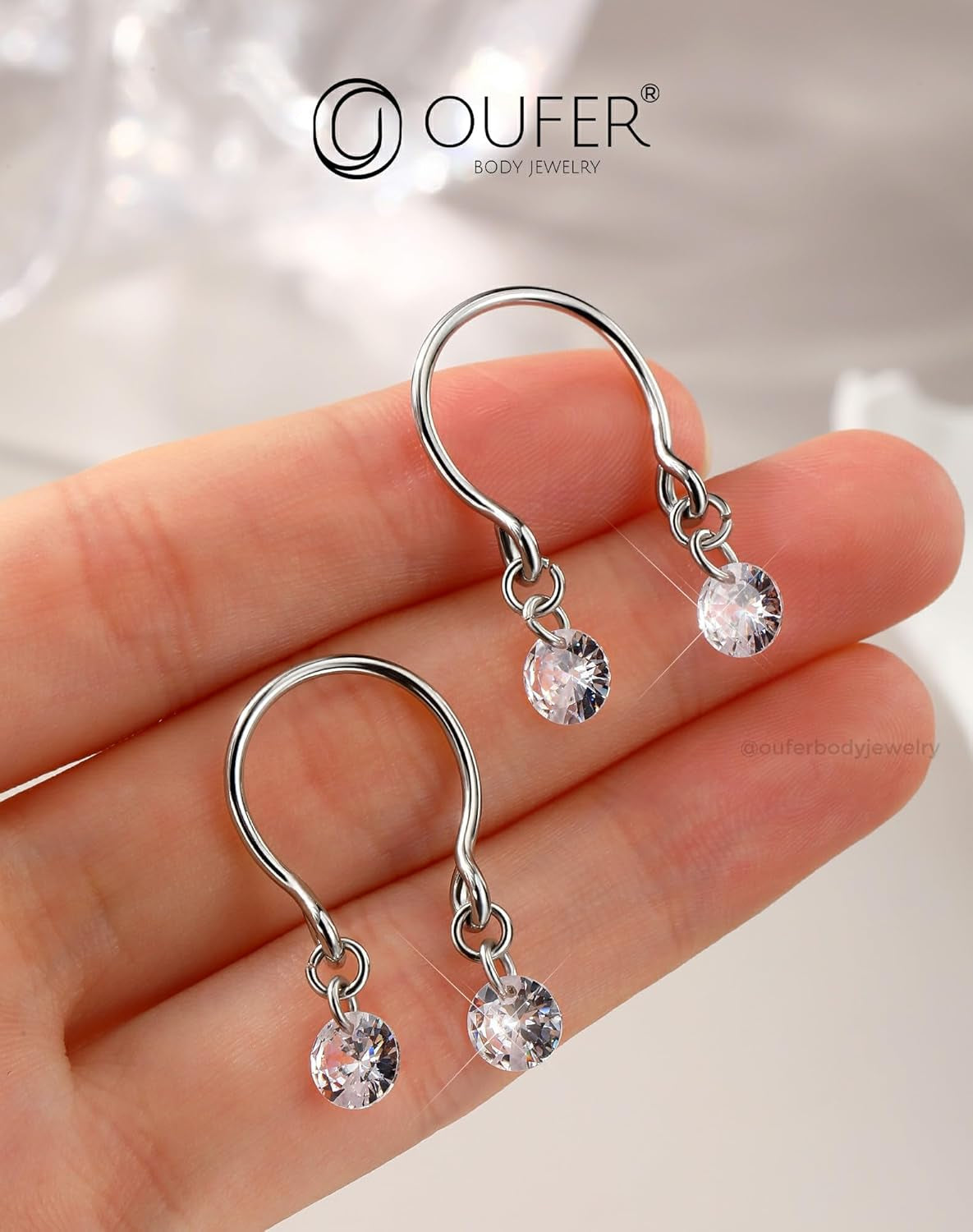 OUFER 2PCS Non Piercing Nipple Rings with Dangling Charms, Adjustable Stainless Steel Fake Nipple Jewelry for Women Men, Comfortable & Stylish Faux Piercing