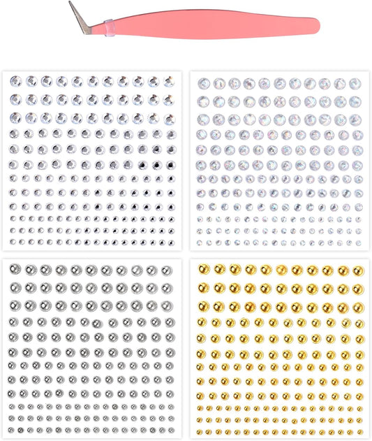 OUFER Stick on Acrylic Fake Piercings, Fake Lip Studs Eyebrow Piercing, Fake Face Piercing Nose Stud Non-Piercing Kit Piercing Balls Adhesive Face Jewelry