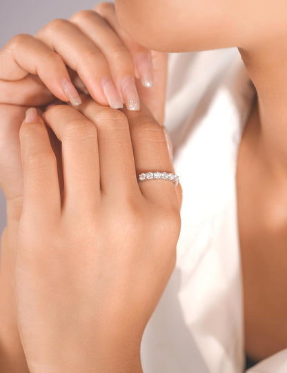 IMOLOE Lab Grown Diamond Wedding Bands for Women，0.66 Carat Ring 6 Stones Eternity Rings for Women in 18K White Gold Plated Sterling Silver Size 4-11