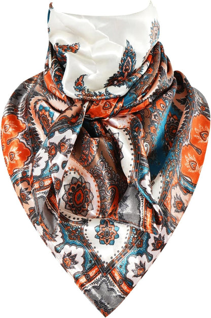 GERINLY 35 Inch Wild Rag Cowboy Scarves for Men, Large Rancher Neckerchief Silk Feel, Oversize Western Bandana
