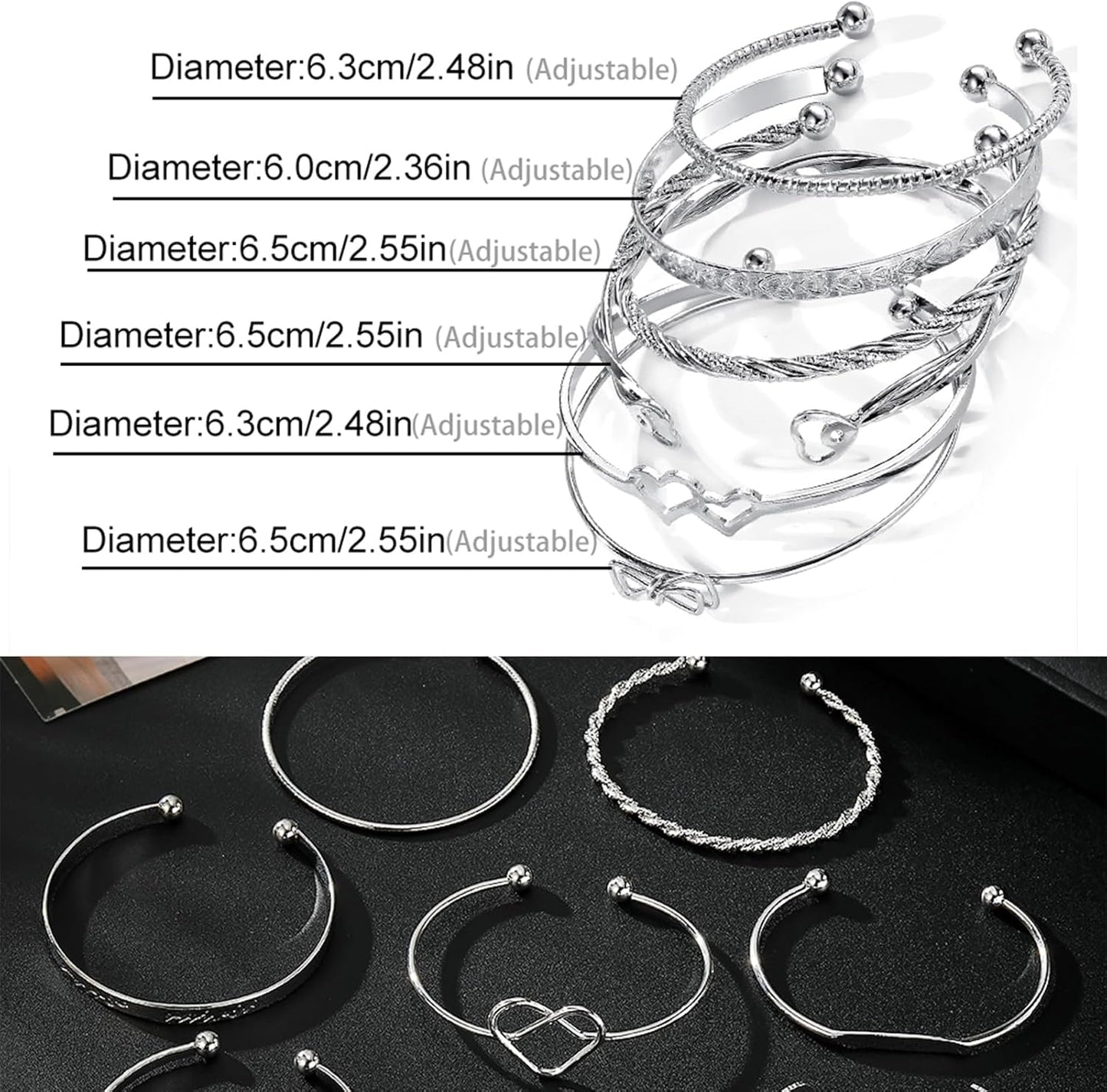 17IF Silver Bangle Bracelet for Women, 14K Multilayer Charm Textured Stackable Bracelets Lightning Bangles Indian Chunky Cuff Fashion Jewelry Gift