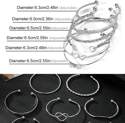 17IF Silver Bangle Bracelet for Women, 14K Multilayer Charm Textured Stackable Bracelets Lightning Bangles Indian Chunky Cuff Fashion Jewelry Gift