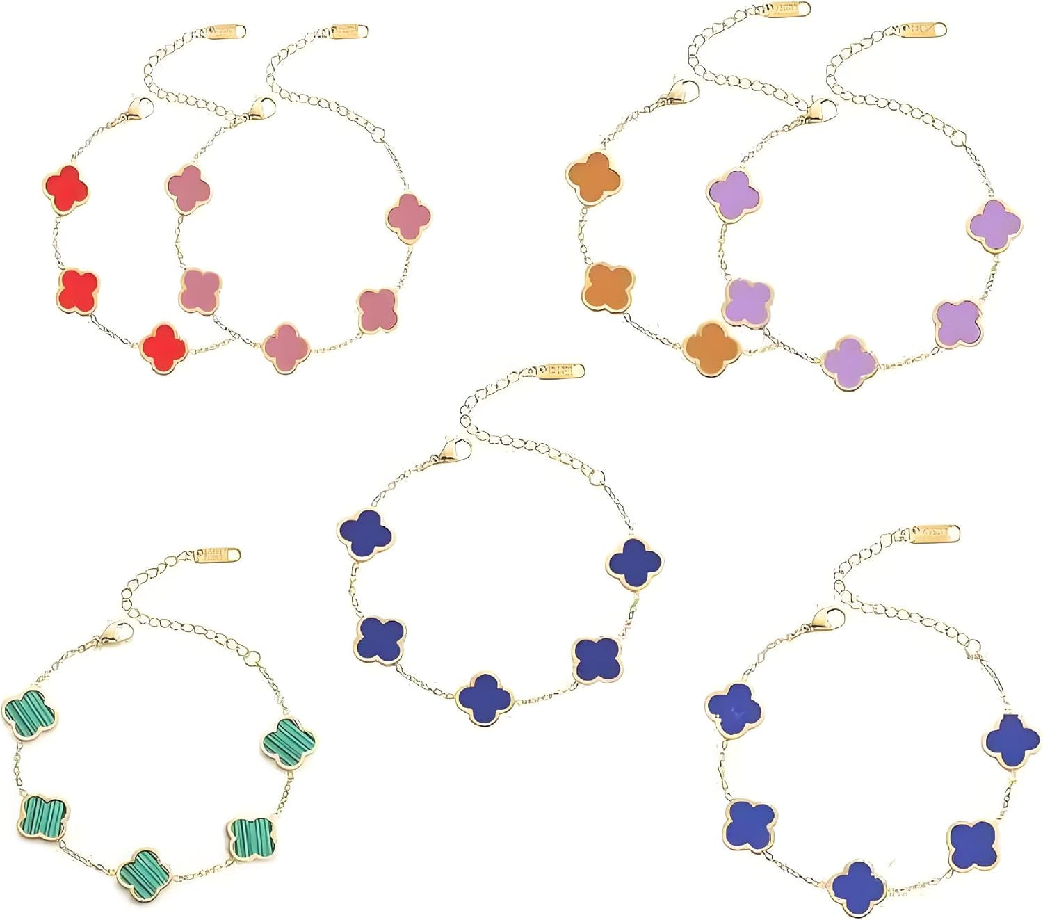 18K Gold-Plated Mother of Pearl Enamel, Adjustable Clover Lucky Bracelet for Women