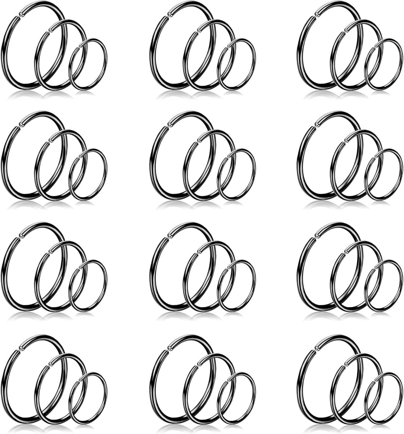 Drperfect 36Pcs 20G Nose Ring Hoop for Women Men 316L Stainless Steel Helix Tragus Lip Septum Ring Cartilage Earring Hoop Piercing Jewelry