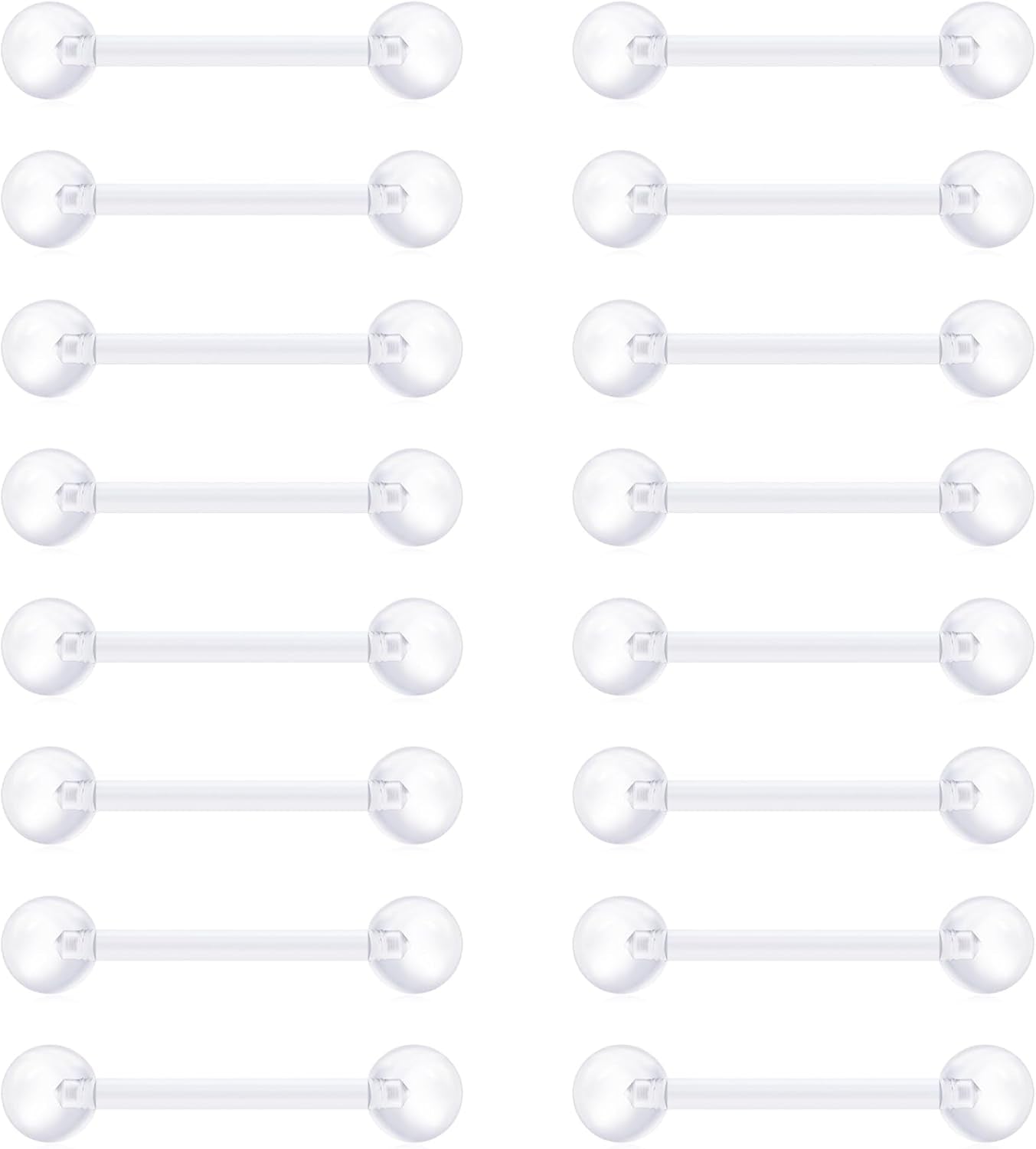 VCMART 14G Plastic Tongue Rings Plastic Nipple Rings for Surgery Clear Tongue Ring Nipple Piercings Glow in Dark Flexible Acrylic Straight Barbell Piercing Retainer for Work Sports 12/14/16/18MM