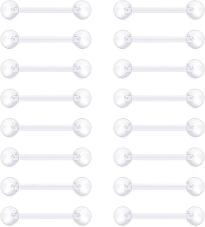 VCMART 14G Plastic Tongue Rings Plastic Nipple Rings for Surgery Clear Tongue Ring Nipple Piercings Glow in Dark Flexible Acrylic Straight Barbell Piercing Retainer for Work Sports 12/14/16/18MM