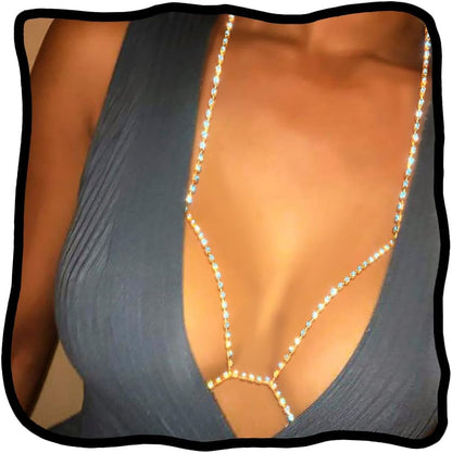 Woeoe Rhinestone Chain Bra Crystal Body Chains for Women Necklace Sexy Bikini Nightclub Body Chain Jewelry