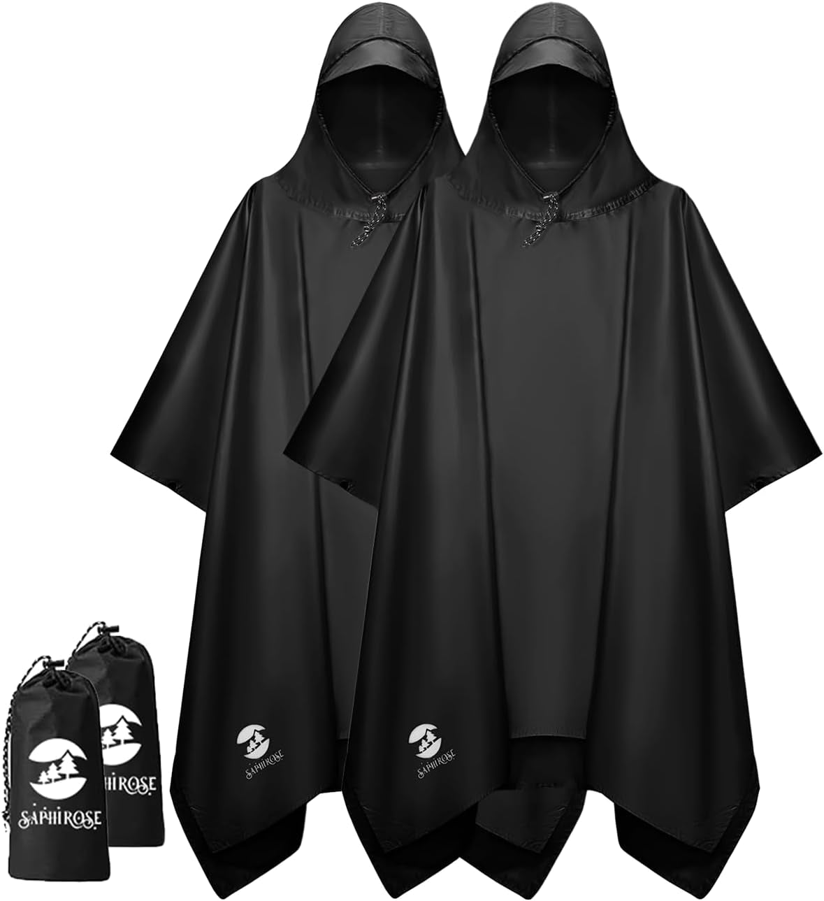 Saphirose Hooded Rain Poncho Waterproof Raincoat Jacket for Men Women Adults