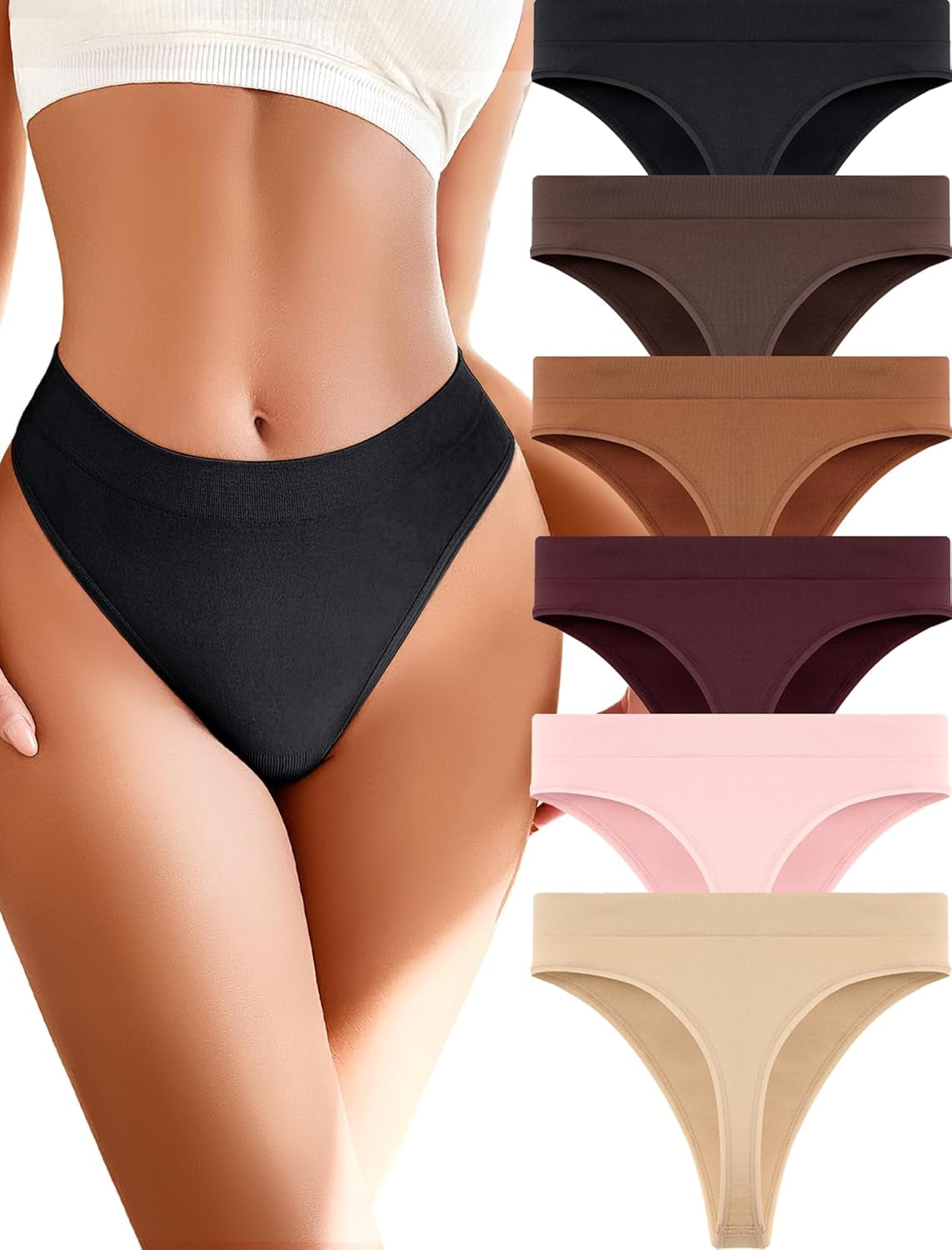 High-waisted breathable seamless thong showing comfortable no-show fit