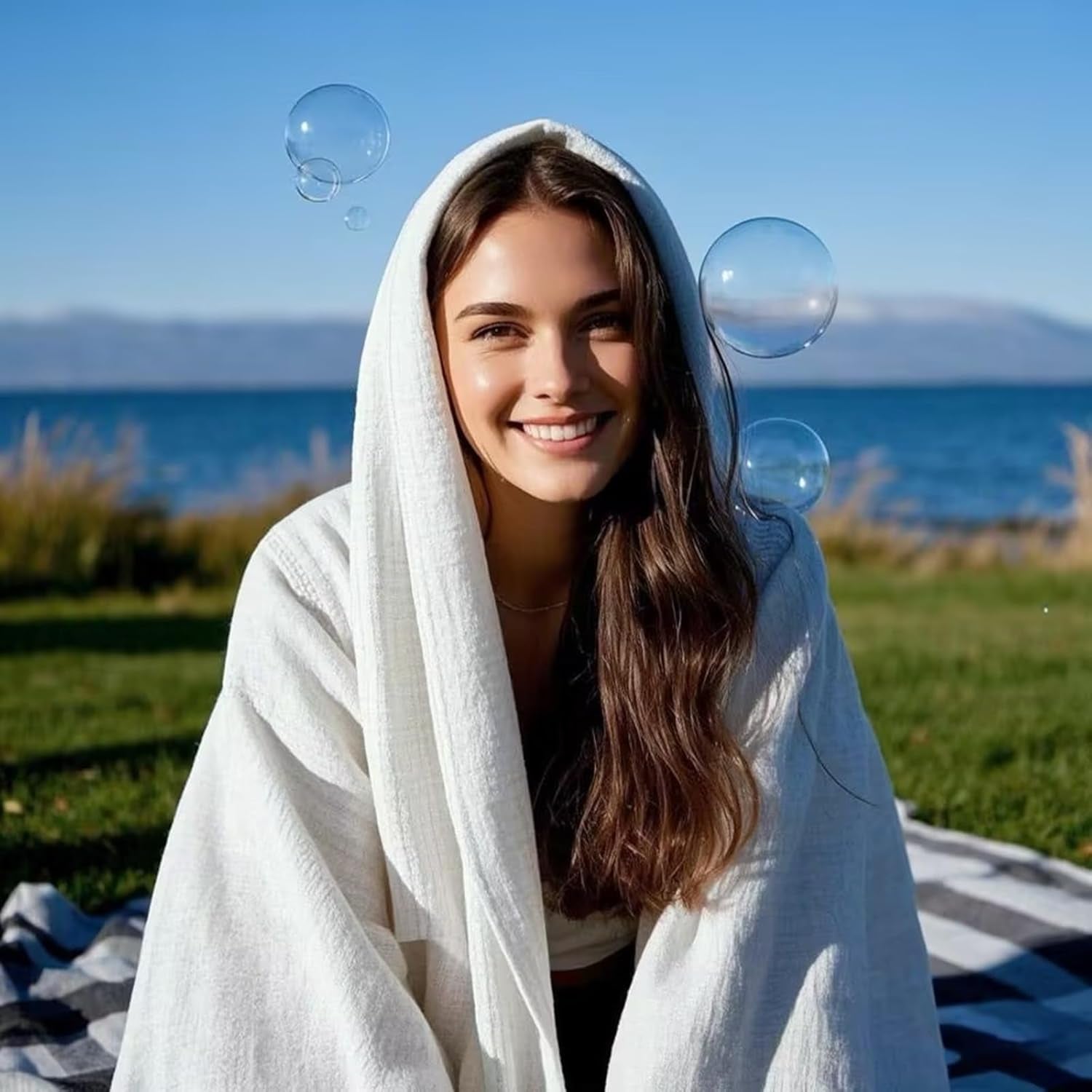 Women Summer Cotton Blend Crinkle Vintage Soft Long Scarf Linen Beach Shawl Wrap