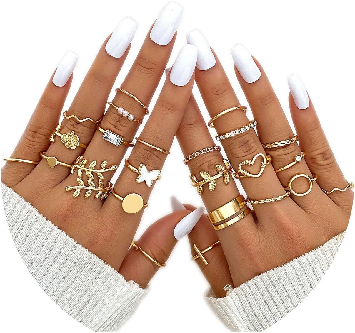 FUTIMELY Boho Retro Stackable Rings Sets for Women Knuckle Joint Finger Knuckle Nail Ring Sets Moon Stars Stack Preppy Statement Rings Cute Trendy Stuff Jewelry