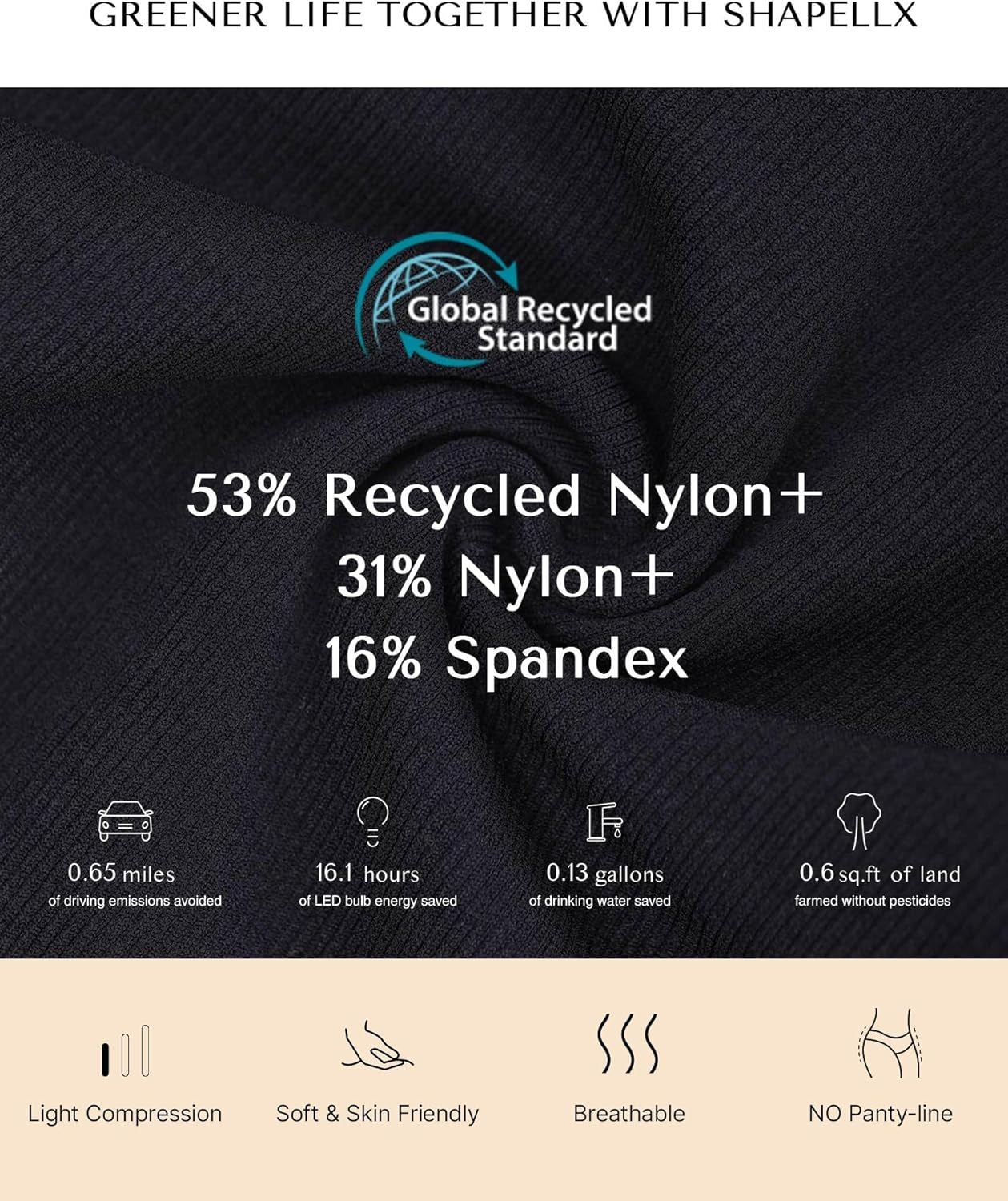SHAPELLX shapewear fabric detail showing breathable seamless construction