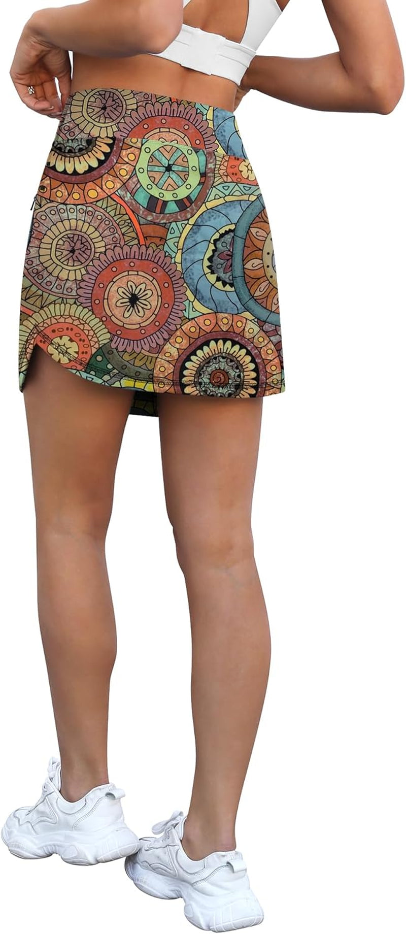 Full-length view of high-waisted tennis skirt with built-in shorts