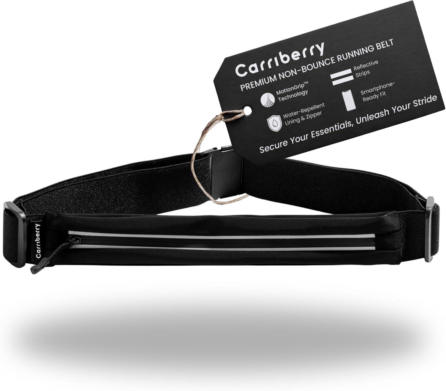 Slim black running belt fanny pack with phone holder compartment