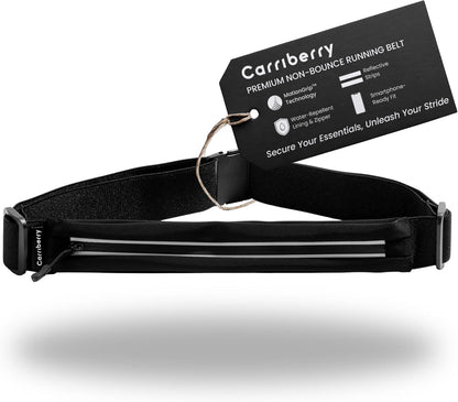 Slim black running belt fanny pack with phone holder compartment