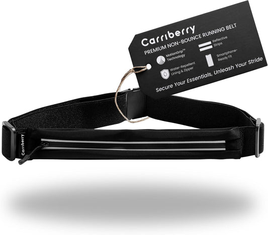 Slim black running belt fanny pack with phone holder compartment