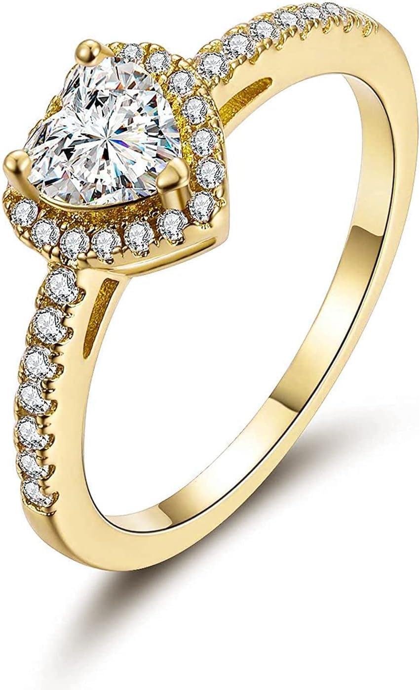 MDFUN 18K gold plated cubic zirconia halo engagement ring