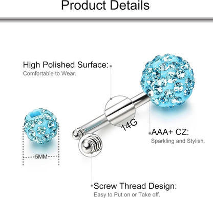 FIBO STEEL 5 Pcs 14G Stainless Steel Belly Button Rings Navel Barbell Body Jewelry Piercing